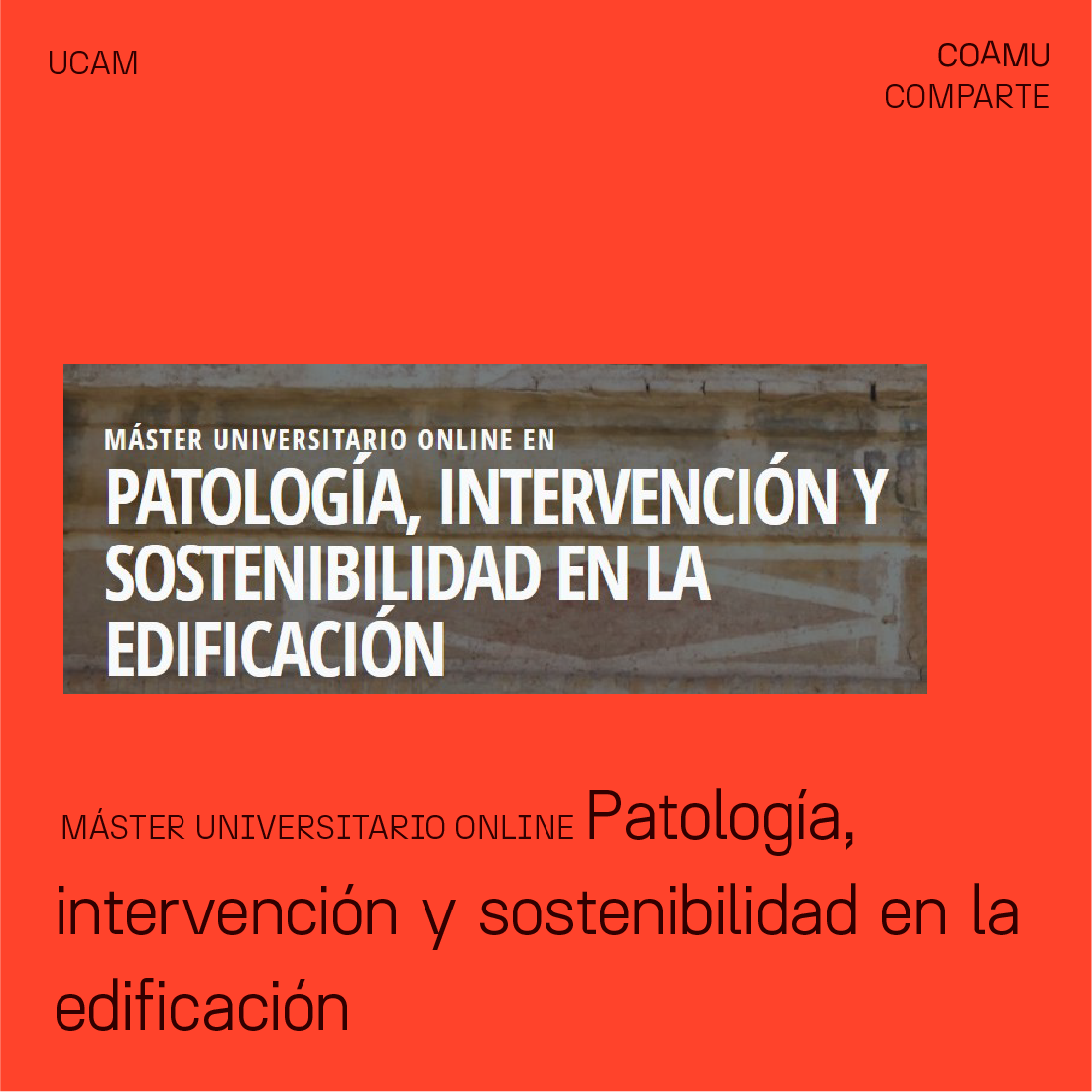 M�STER UNIVERSITARIO ONLINE EN PATOLOG�A, INTERVENCI�N Y SOSTENIBILIDAD EN LA EDIFICACI�N